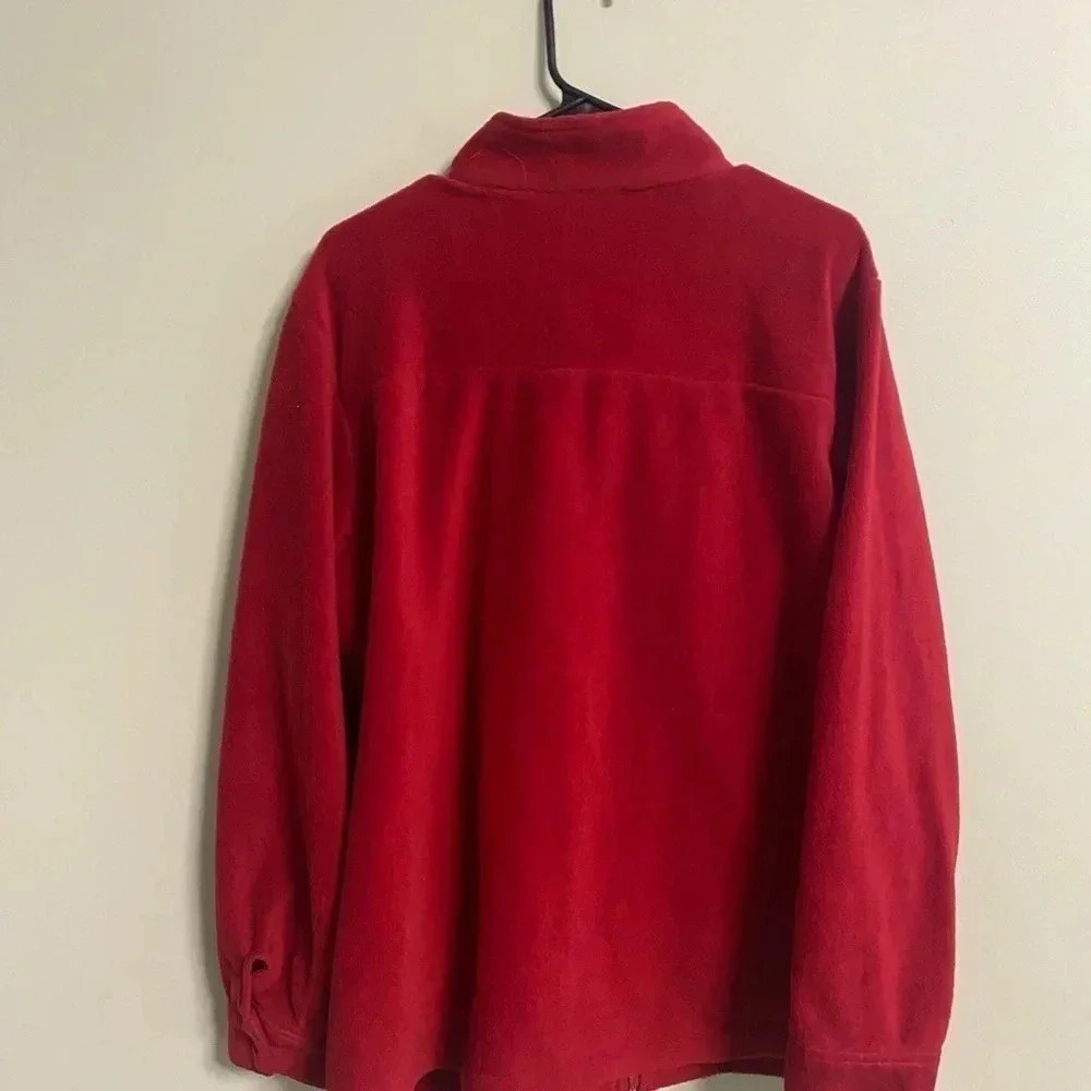Quacker Factory Fleece Jacket Size XL Red Rhinestones Full Zip Bling - Picture 2 of 8